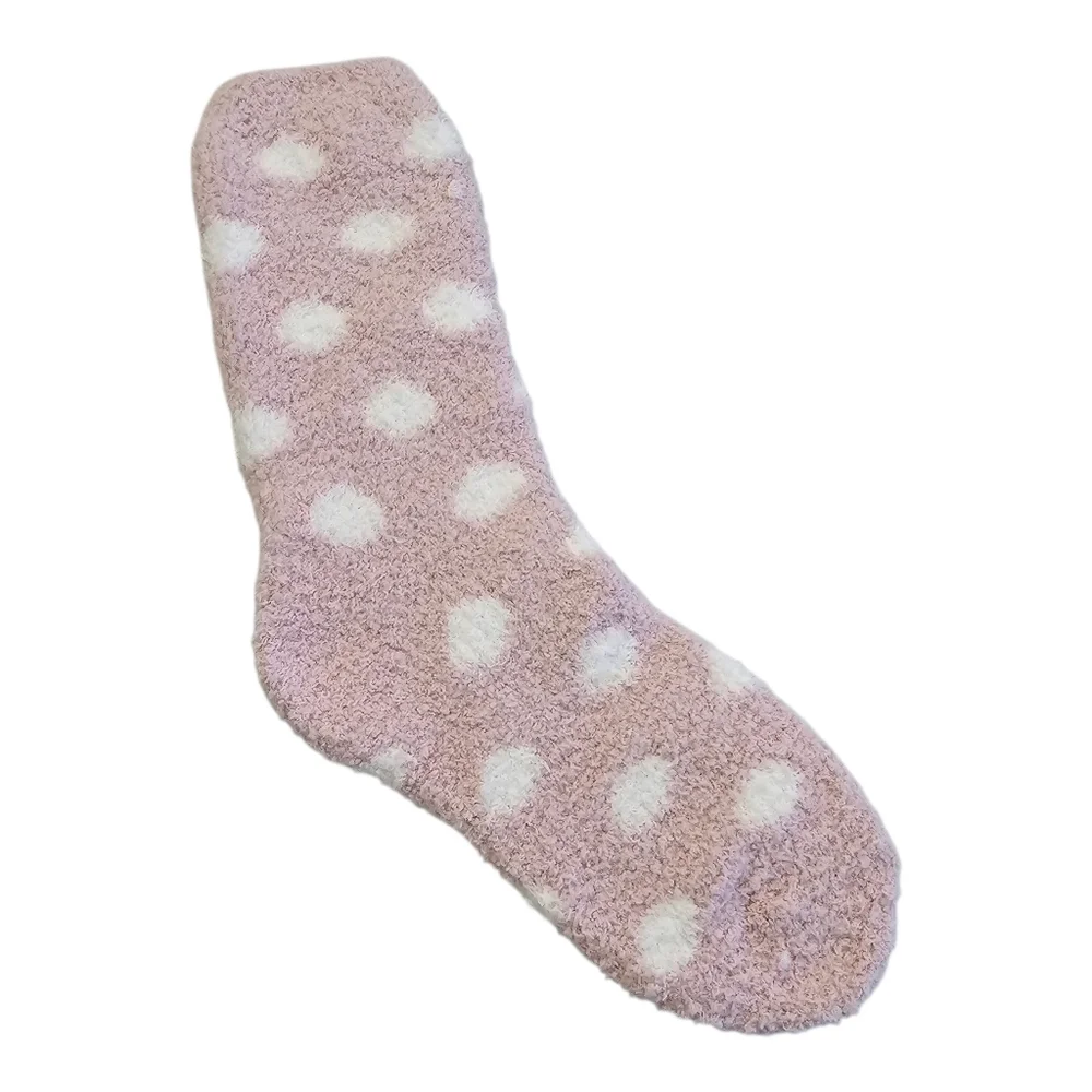 Charter Club Holiday Fuzzy Butter Socks 2-Pack Pink Dots & Gray Cozy Soft One SZ